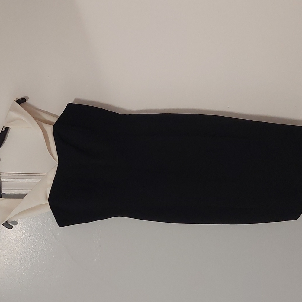 Calvin klein off the shoulder black and white knee length dress.
